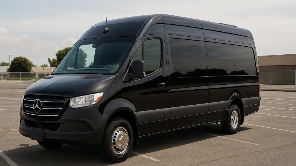 Exterior of Covina Party Bus Company's 14 Passenger Sprinter Limousine in Covina