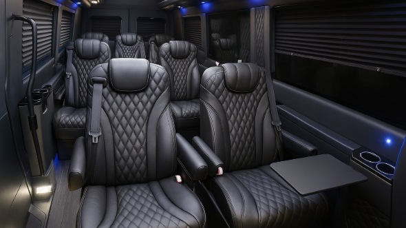 Interior of California Party Bus Company's 15 Passenger Minibus in California