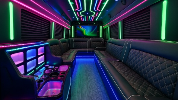 Interior of Rialto Party Bus Company's 28 Passenger Party Bus in Rialto